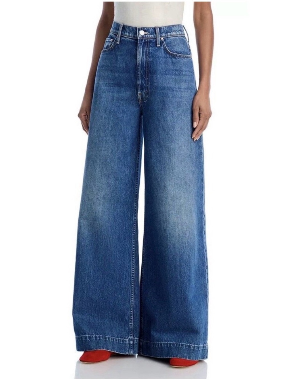NWT MOTHER Superior The Headliner Sneak wide leg jeans in “Green Thumb” - Picture 7 of 11